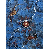 David Miller Aboriginal Art Stretched Canvas (30cm x 40cm) - Kangaroo & Goanna