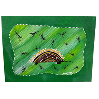 David Miller Aboriginal Art Stretched Canvas (40cm x 30cm) - Echidna (Green)