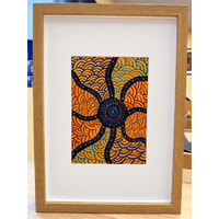 Framed Aboriginal Art [21cm x 30cm] -- Creation Lines Yellow