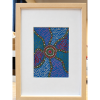 Framed Aboriginal Art [21cm x 30cm] -- Creation Lines Blue