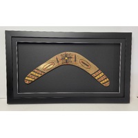 Framed Aboriginal (Burnt /Painted design) Boomerang (45cm) - Hunting