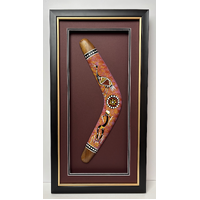Framed Aboriginal Art Hand Painted Boomerang (40cm) Large - Brolga
