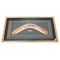 Framed Handpainted Aboriginal Dot Art Boomerang (35cm) Large (49cm x 25cm)