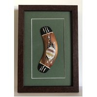 Framed Handpainted Aboriginal Art 15cm Boomerang - Turtle (Green)