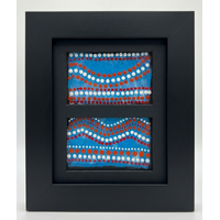 Murra Wolka Framed Aboriginal Hand painted Art (22cm x 19cm) - Double Mat (Blue)