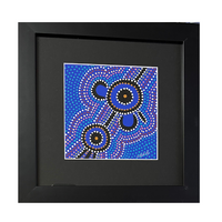 Murra Wolka Framed Aboriginal Handpainted Dot Art (30cm x 30cm) - BLUE