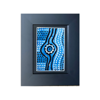 Murra Wolka Single Framed Aboriginal Handpainted Dot Art Blue (19cm x 15cm)