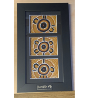 Murra Wolka Framed Aboriginal Hand painted Dot Art (33cm x 19cm) - Triple Mat (Ochre Yellow)
