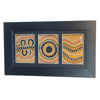 Murra Wolka Framed Aboriginal Handpainted Dot Art (33cm x 19cm) - Triple Mat (Yellow Ochre)