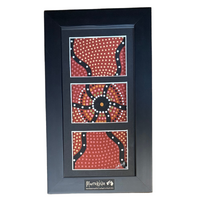 Murra Wolka Framed Aboriginal Hand painted Dot Art (33cm x 19cm) - Triple Mat (RED)