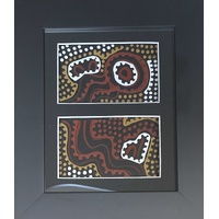 Murra Wolka Framed Aboriginal Handpainted Dot Art (22cm x 19cm) - Double Mat (Red/Yellow)