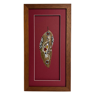 Framed Aboriginal Dot Art Handpainted Gumleaf (38cm x 20cm) - Brolga (Maroon)