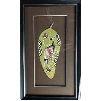 Framed Aboriginal Dot Art Handpainted Gumleaf - Brolga