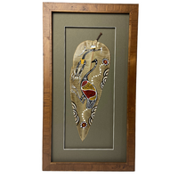 Framed Aboriginal Handpainted Gumleaf (46cm x 26cm) - Emu (Green)