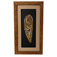Framed Aboriginal Dot Art Handpainted Gumleaf (42cm x 22cm) - Emu (Beige/Black)