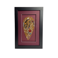 Framed Aboriginal Dot Art Handpainted Gumleaf (40cm x 27cm) - Emu (Maroon)