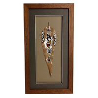 Framed Aboriginal Dot Art Handpainted Gumleaf (38cm x 20cm) - Fish (2 TONE)