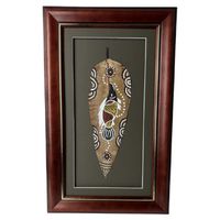 Framed Aboriginal Dot Art Handpainted Gumleaf (46cm x 27cm) - Thuggai (Olive)