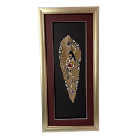 Framed Aboriginal Dot Art Handpainted Gumleaf (54cm x 26cm) - Kangaroo (Maroon/Blk)