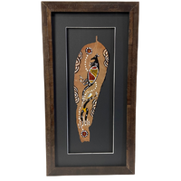 Framed Aboriginal Handpainted Gumleaf (45cm x 24cm) - KANGAROO (Black)