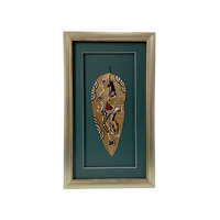 Framed Aboriginal Handpainted Gumleaf (46cm x 28cm) - KANGAROO (Green)
