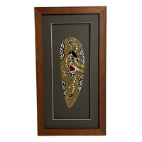 Framed Aboriginal Dot Art Handpainted Gumleaf (38cm x 20cm) - Kangaroo (Taupe)