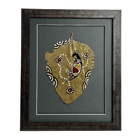 Framed Aboriginal Dot Art Handpainted Gumleaf (35cm x 28cm) - Kangaroo (Teal Green)