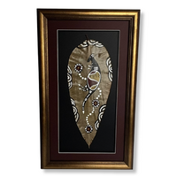 Framed Aboriginal Art Handpainted  XLarge Gumleaf - Kangaroo Story (Maroon/Black)