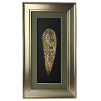 Framed Aboriginal Dot Art Handpainted Gumleaf (45cm x 25cm) - Lizard (Gold/Black/Olive)