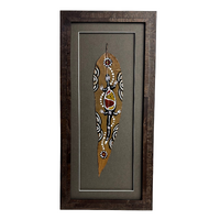 Framed Aboriginal Dot Art Handpainted Gumleaf (44cm x 21cm) - Lizard (Taupe)