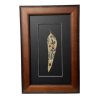 Framed Aboriginal Dot Art Handpainted Gumleaf - Lizard (Black)