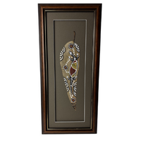 Framed Aboriginal Dot Art Handpainted Gumleaf (49cm x 22cm) - Lizard (Olive Green)