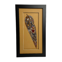Framed Aboriginal Dot Art Handpainted Gumleaf (48cm x 27cm) - Lizard (Ochre)