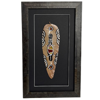 Framed Aboriginal Dot Art Handpainted Gumleaf (35cm x 23cm) - Platypus (Black)