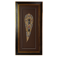 Framed Aboriginal Dot Art Handpainted Gumleaf (57cm x 29cm) - Platypus (Brown)