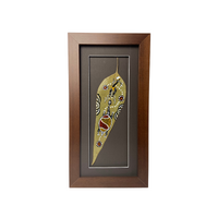 Framed Aboriginal Dot Art Handpainted Gumleaf (42cm x 22cm) - TURTLE (Charcoal)
