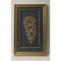 Framed Aboriginal Dot Art Handpainted Gumleaf (38cm x 24cm) - Turtle (Charcoal)