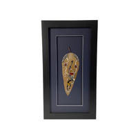 Framed Aboriginal Handpainted Gumleaf (46cm x 26cm) - EMU (Dark Navy Blue)