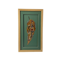 Framed Aboriginal Handpainted Gumleaf (45cm x 26cm) Lizard (Green)