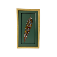 Framed Aboriginal Art handpainted Large Gumleaf (45cm x 26cm) - LIZARD (Green)