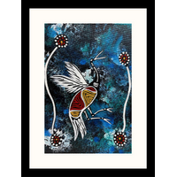 Framed Aboriginal Art Print [40cm x 30cm] - Brolga (Blue)