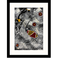 Framed Aboriginal Art Print [40cm x 30cm] - Emu Dancer (Black)