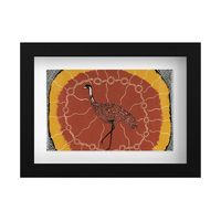 Framed Aboriginal Art PRINT (13cm x 18cm) - Dinewan the Emu Black