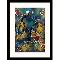 Framed Aboriginal Art Print [40cm x 30cm] - Emu (Blue)