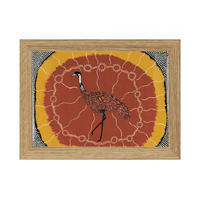 Framed Aboriginal Art PRINT (13cm x 18cm) - Dinewan the Emu OAK