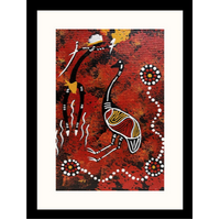 Framed Aboriginal Art Print [40cm x 30cm] - Emu (Red)