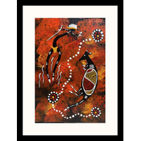 Framed Aboriginal Art Print [40cm x 30cm] - Kangaroo (Red)