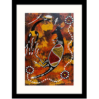 Framed Aboriginal Art Print [40cm x 30cm] - Kangaroo Dancer (Red) 2