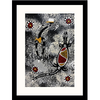 Framed Aboriginal Art Print [40cm x 30cm] - Lizard (Black)