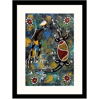 Framed Aboriginal Art Print [40cm x 30cm] - Lizard (Blue)